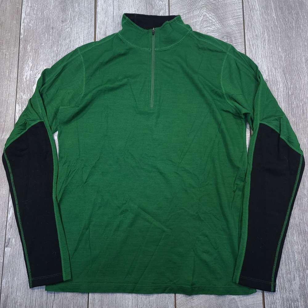 Ibex 1/4 Zip Pullover Shirt Mens L Green Merino Wool Long Sleeve Performance Top